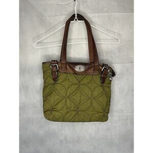 FOSSIL Vintage Quilted Nylon/Leather Shoulder Bag Color Green